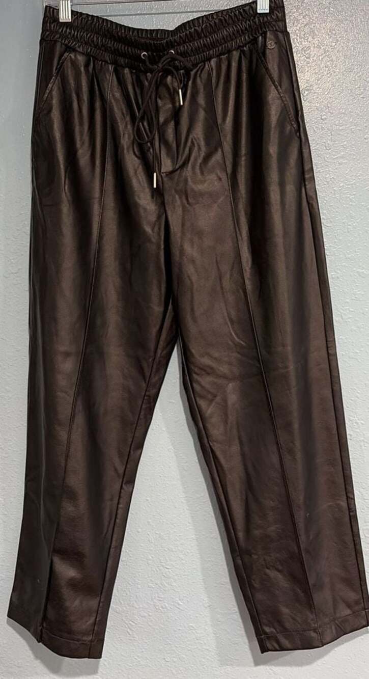Calia Women's Faux Leather Drawstring Jogger Pants in Dark Brown